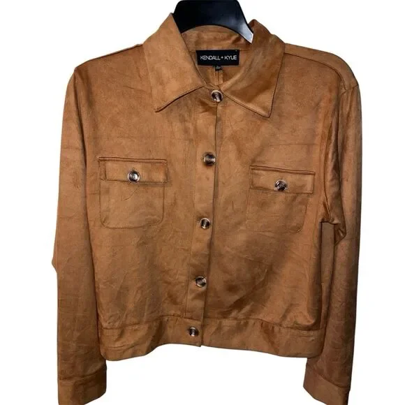 Kendall + Kylie Cropped jacket womens Sz L faux suede button front boho western - Picture 2 of 9